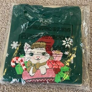 The Children's Place Festive Green Cat long sleeve shirt